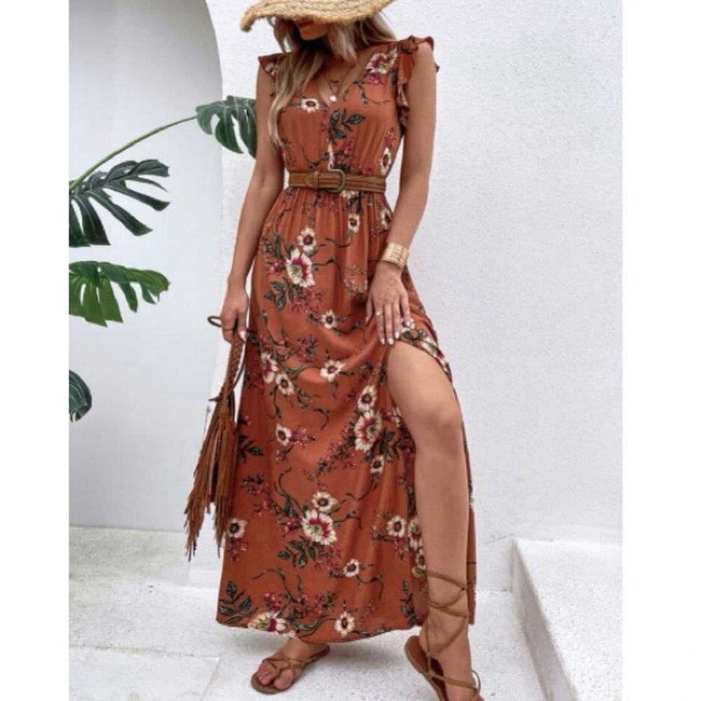 Boho floral print slit thigh maxi dress - Picture 4 of 16